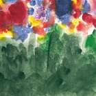 <strong>Almenrausch</strong><br />B 100 x H 70 cm, Aquarell + Lack auf Leinwand